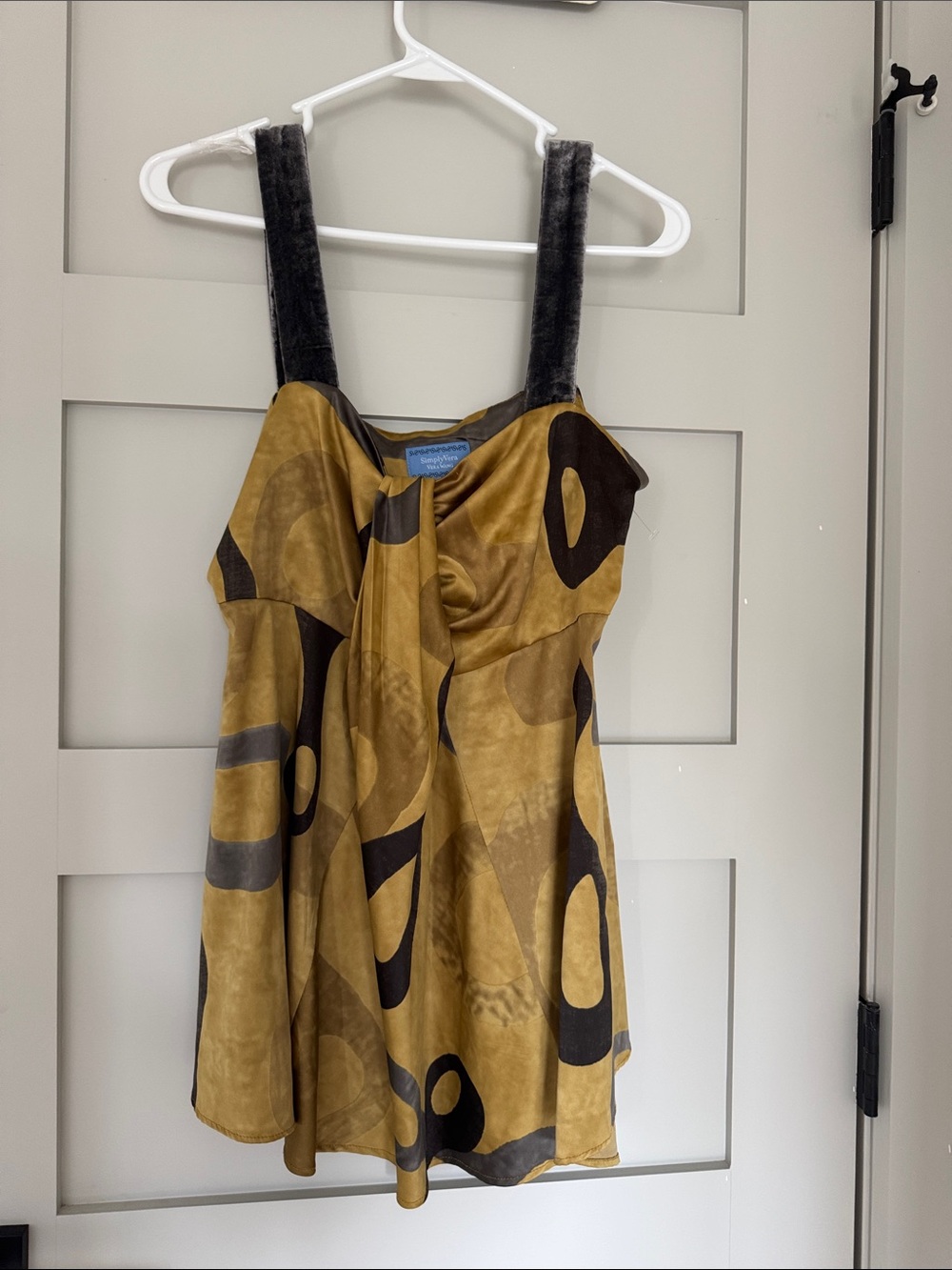 Simply Vera Vera Wang Mustard & Black Abstract Velvet-Trim Tank